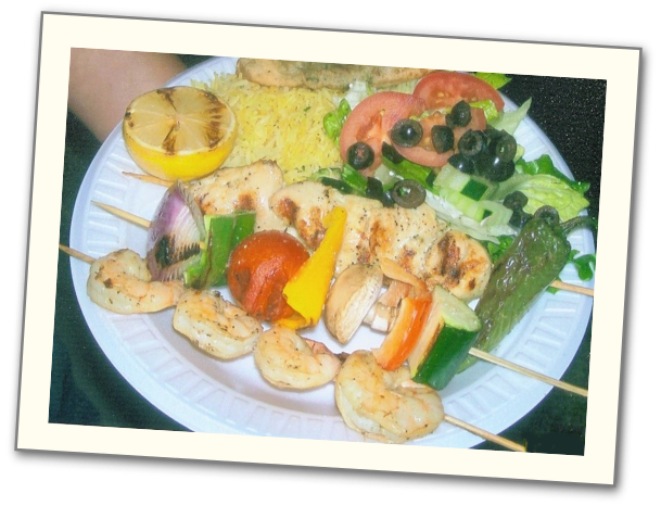 Beautiful gluten-free shrimp plate with veggies