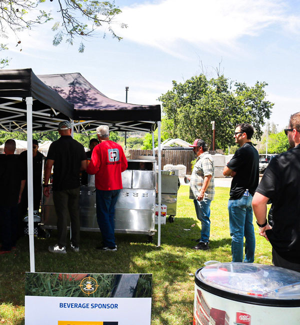 People standing in line to get food, catering services, Los Angeles